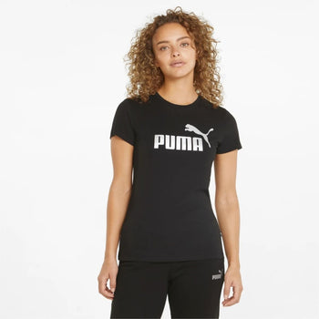 T-shirt nera da donna Puma Essentials+ Metallic Logo, Abbigliamento Sport, SKU a712000120, Immagine 0